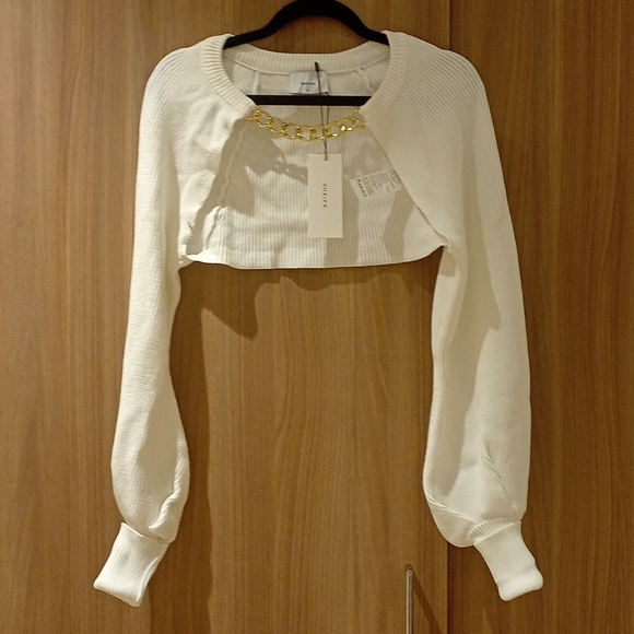 SHEIKE Khloe Cream Knit Chain Link Cropped Cardi Shrug NWT - Picture 9 of 13